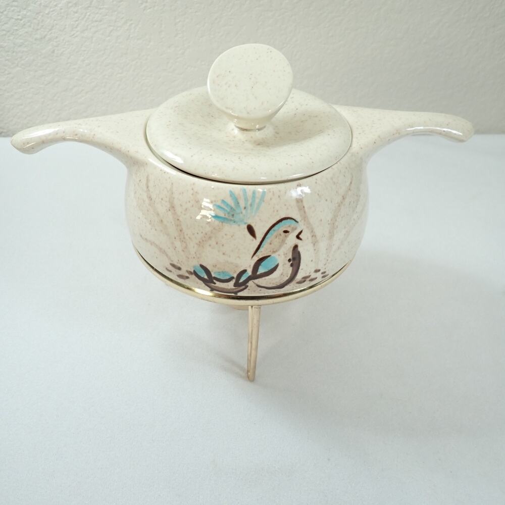Red Wing Bob White Quail 1 Qt Casserole Lid Metal Candle Stand MCM USA - Vintage